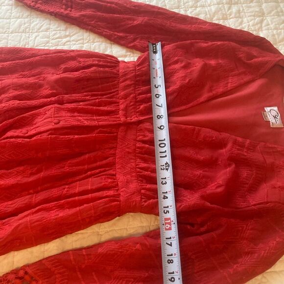 Olivia Culpo Red Lace Maxi Dress Embroidered Long Sleeve Medium - Picture 10 of 13